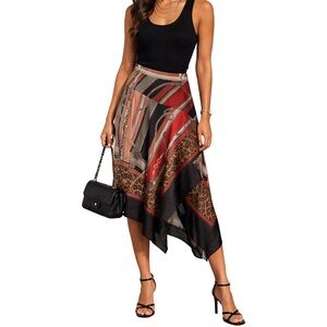 White House Black Market Asymmetrical Scarf Print Midi Skirt - Leopard & Chain